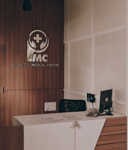 Patient portal appointment screen on a clinic reception terminal